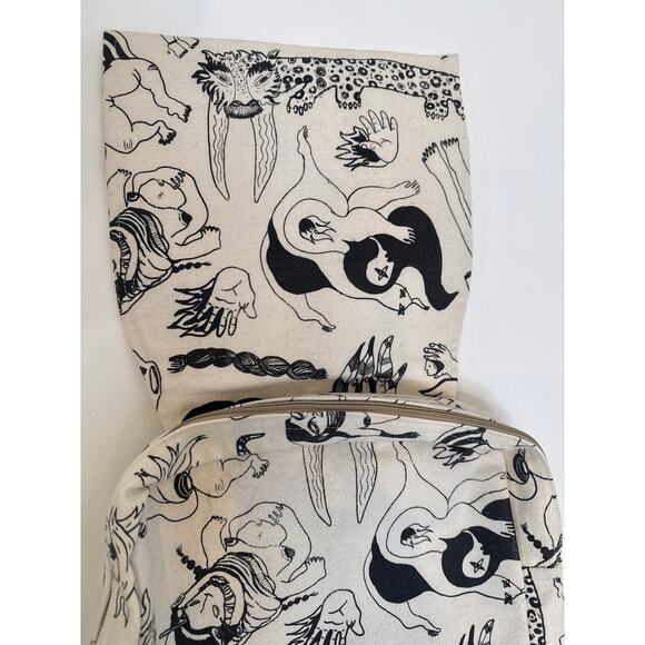 Artsy Cream Black Oaxacan Backpack Woven Canvas OS EUC Unbranded Handmade Mexico - Picture 6 of 11